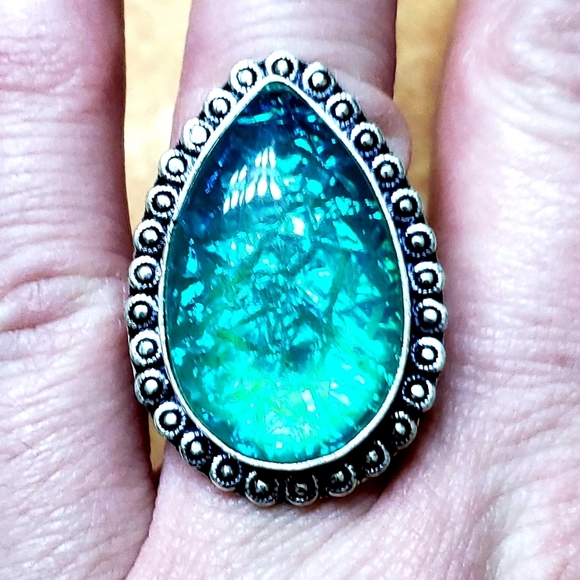 New Dichroic Glass 925 Silver Ring. - Picture 2 of 8